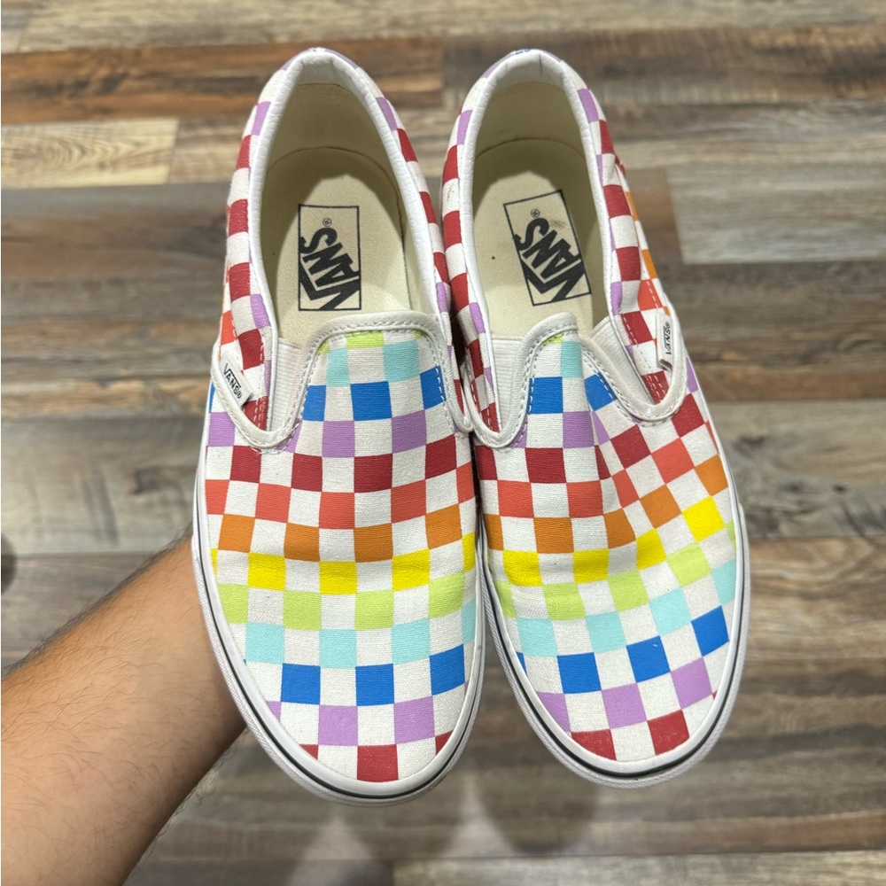 Rainbow Checkered Slip-On Vans